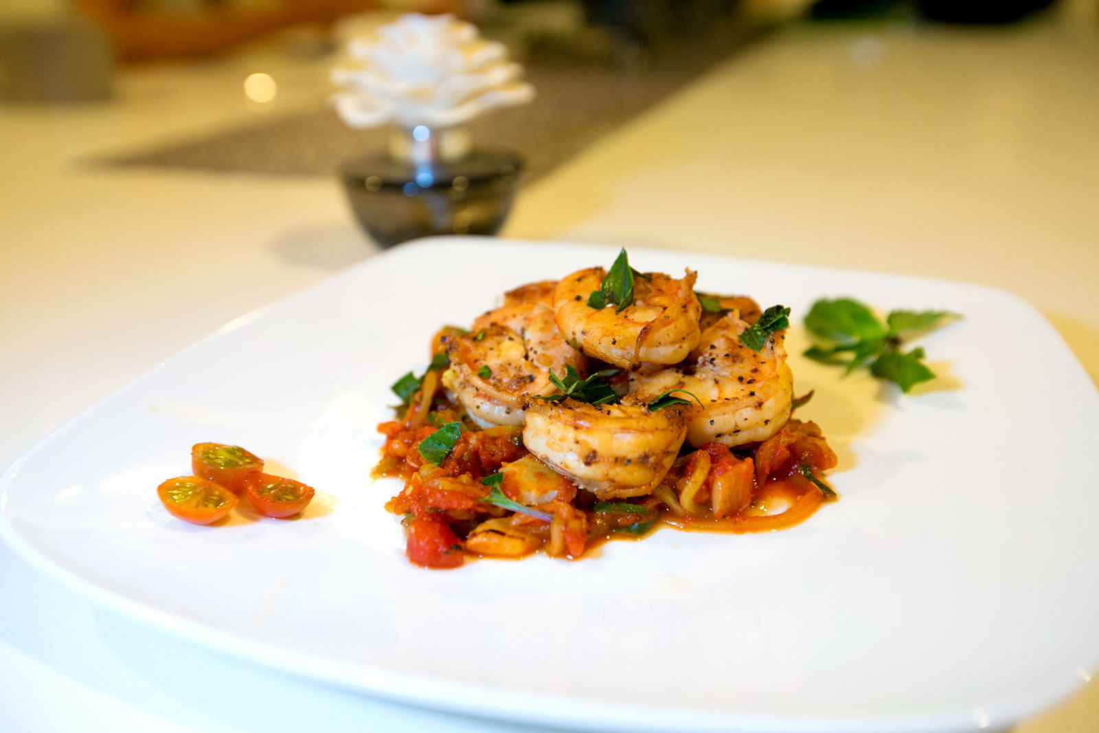 Zucchini Pasta with Tomato Basil Sauce and Shrimp